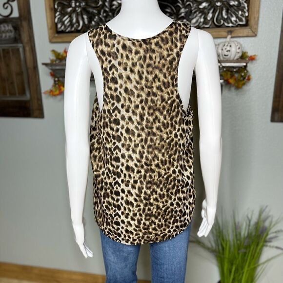 Skies Are Blue Sleeveless Sheer Layer Leopard Print Top Size Medium - Picture 2 of 9